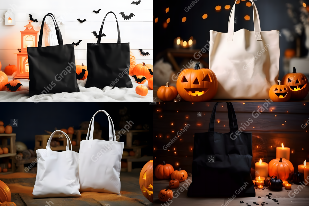 Halloween Tote Bag Mockup Bundle, a Merchandise Mockup by Genius Graph (Photo 2 of 3)
