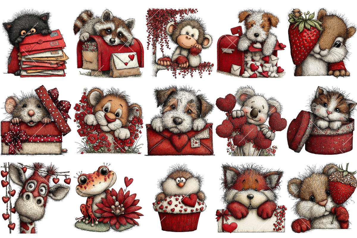 Valentine Peeking Animals Clipart, an Illustration by OK Design (Photo 3 of 6)