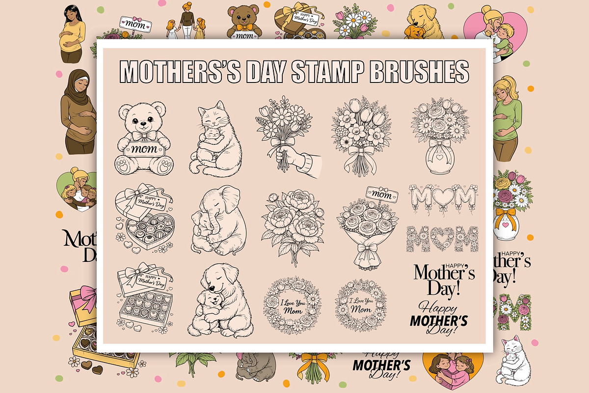 Procreate Mother’s Day stamp brushes, a Brush Add-On by PDknyStudio (Photo 2 of 5)