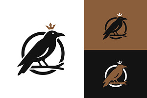 Black Crow Raven With Crown Logo, a Branding & Logo Template by funpixel