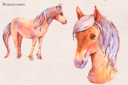 Watercolor Horse Unicorn Clipart, an Animal Illustration by Belusuab (Thumbnail 8 of 18)