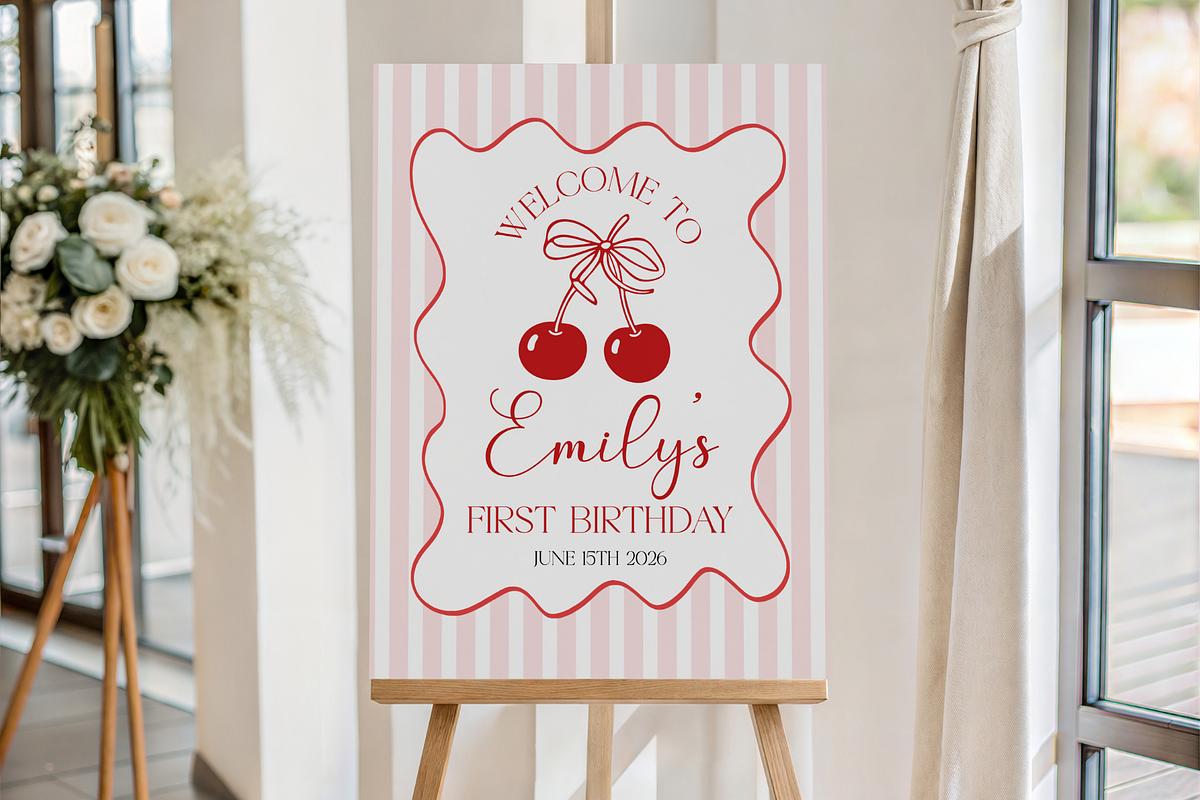 Cherry on Top 1st Bday Welcome Sign, a Templates & Theme by VeliusCreativeStudio (Photo 3 of 3)