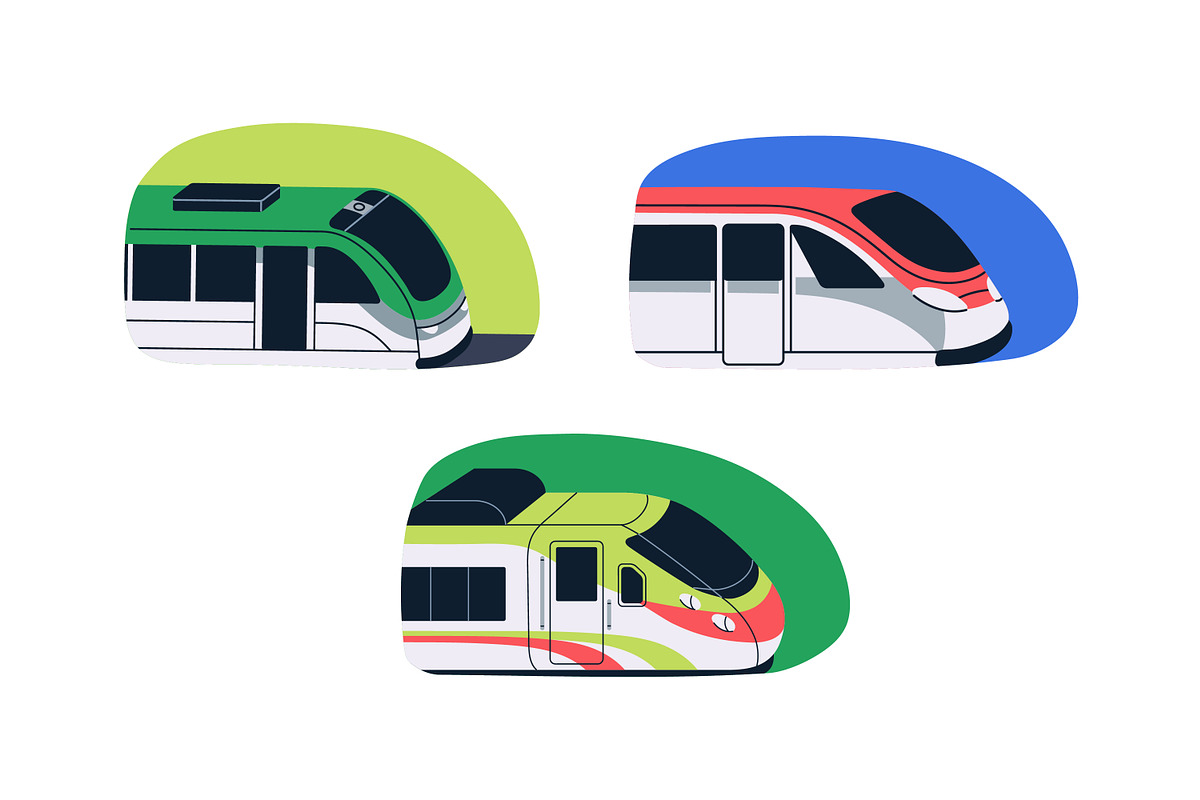 Modern high-speed bullet trains set, a Transportation Illustration by Good Studio (Photo 2 of 4)