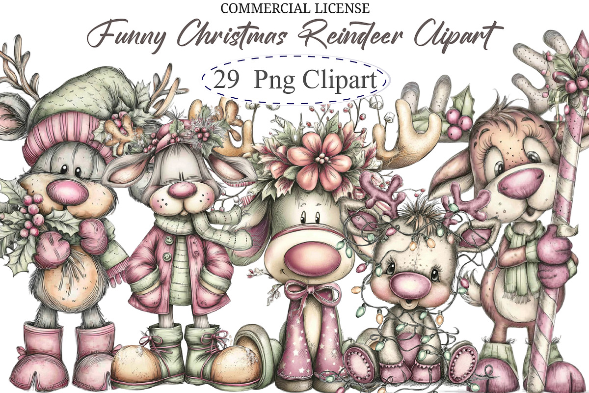 Funny Christmas Reindeer Clipart, an Illustration by designcity5 (Photo 1 of 5)