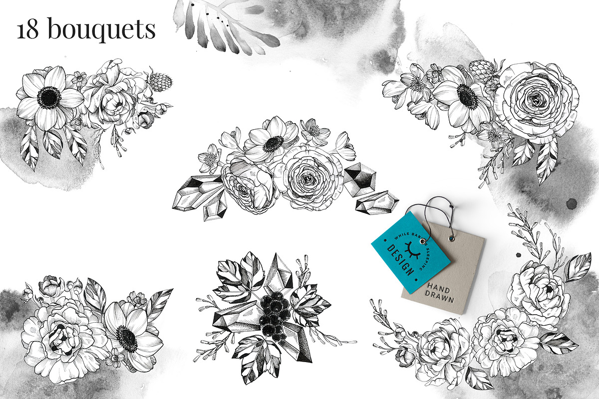 Black Ink Flowers and Watercolor, an Illustration by WBS Design (Photo 6 of 26)