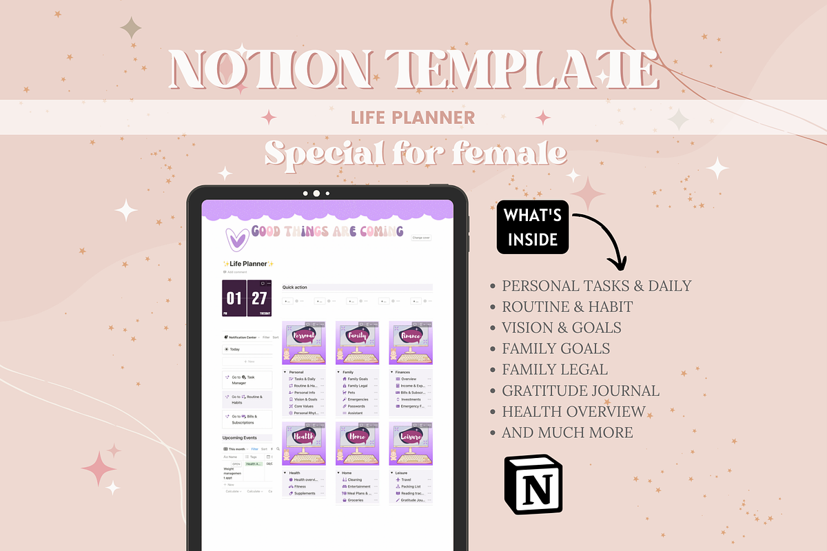 Life Planner Notion Template, a Templates & Theme by bellaROSEworkshop (Photo 8 of 10)