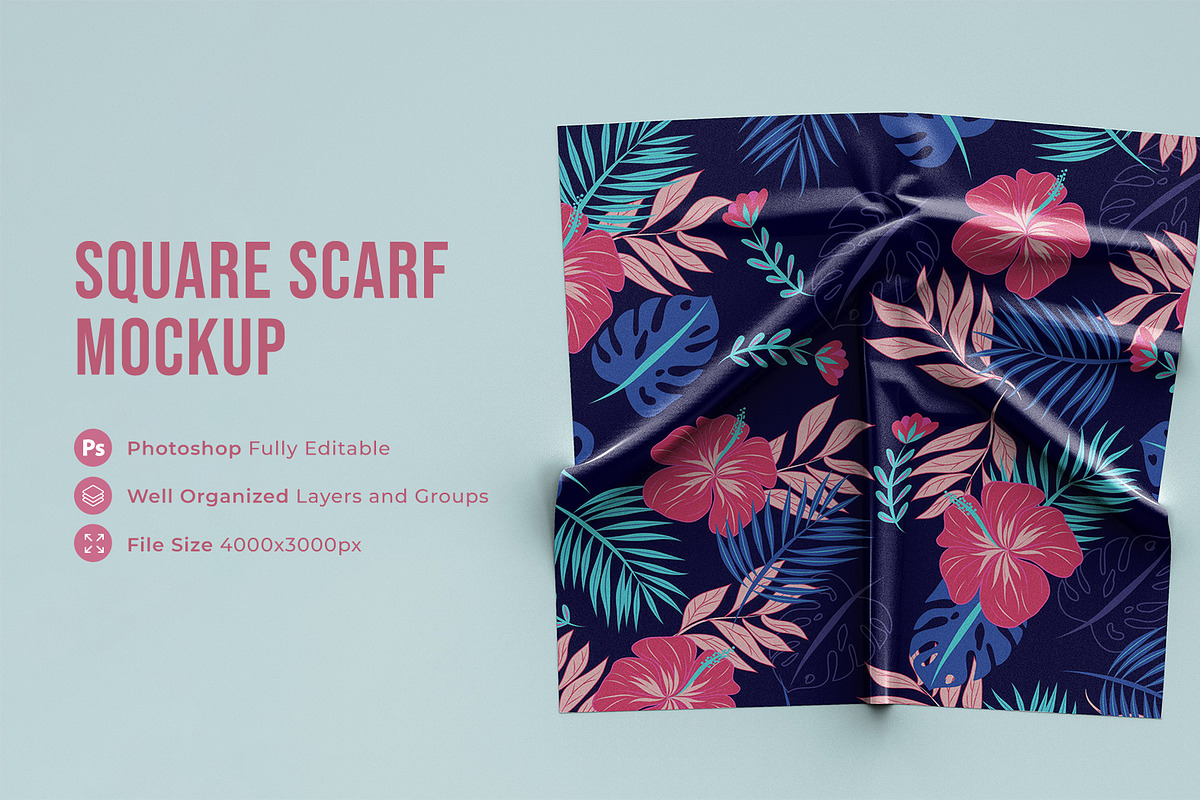 Square Scarf Mockup, a Product Mockup by Graphicboom (Photo 1 of 6)