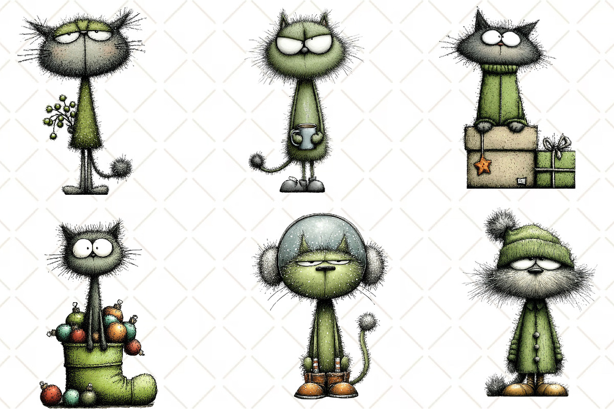 Quirky Christmas Cat Clipart, an Illustration by Black Bird Studio (Photo 2 of 6)