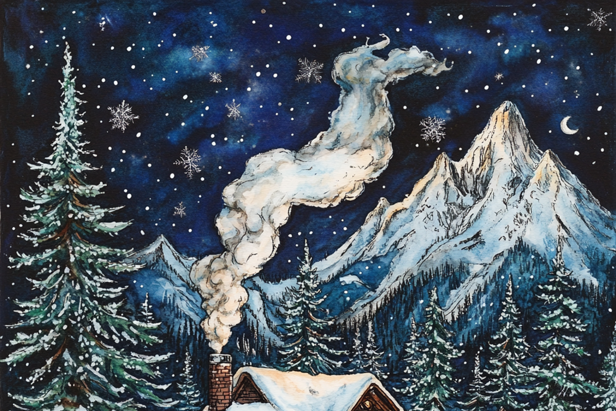 Vintage Snow-covered Mountain Cabin, a Background Graphic by Printable Treasure (Photo 3 of 8)