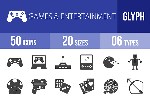 50 Games & Entertainment Glyph Icons preview 4