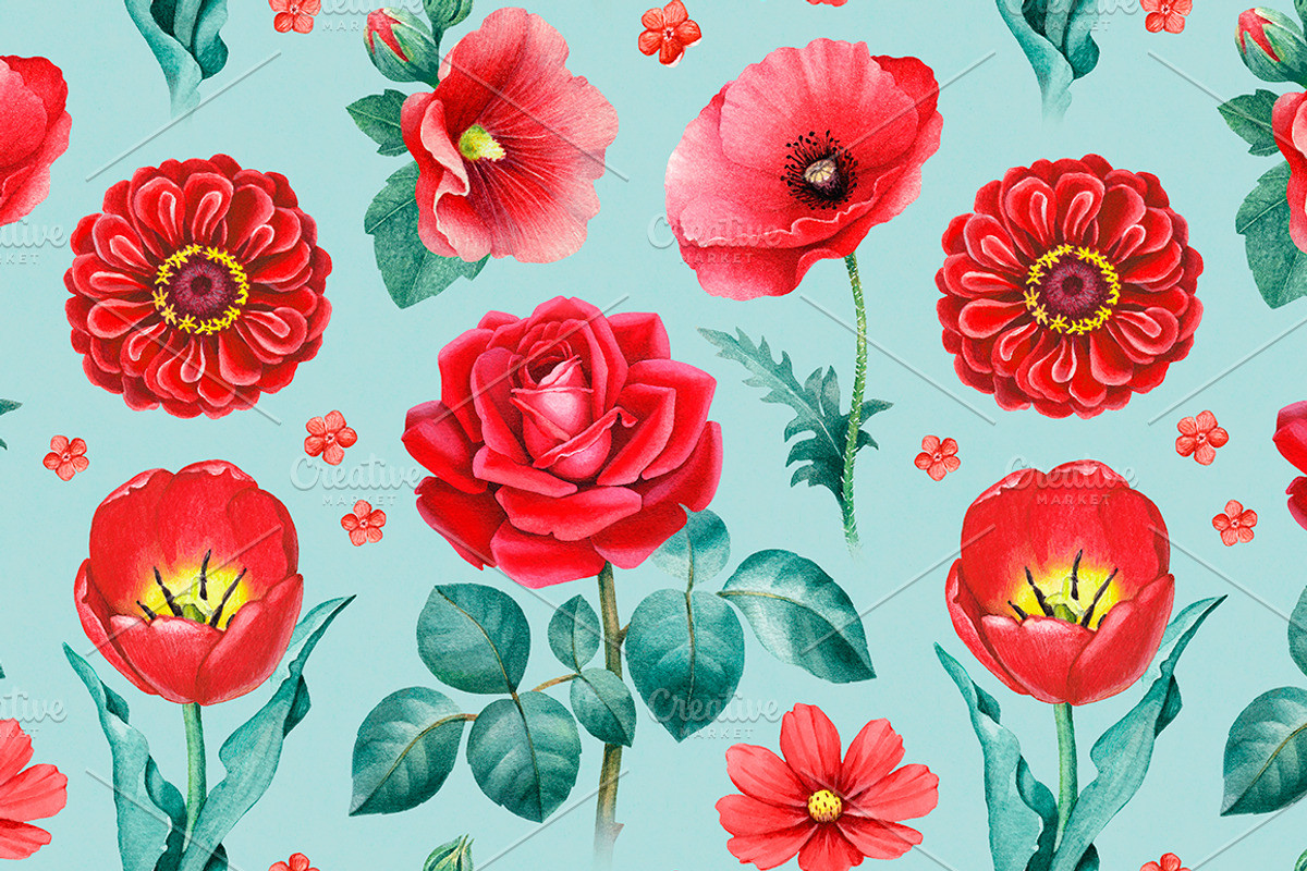 Red summer nature illustrations kit, a Texture Illustration by Sundra (Photo 6 of 7)