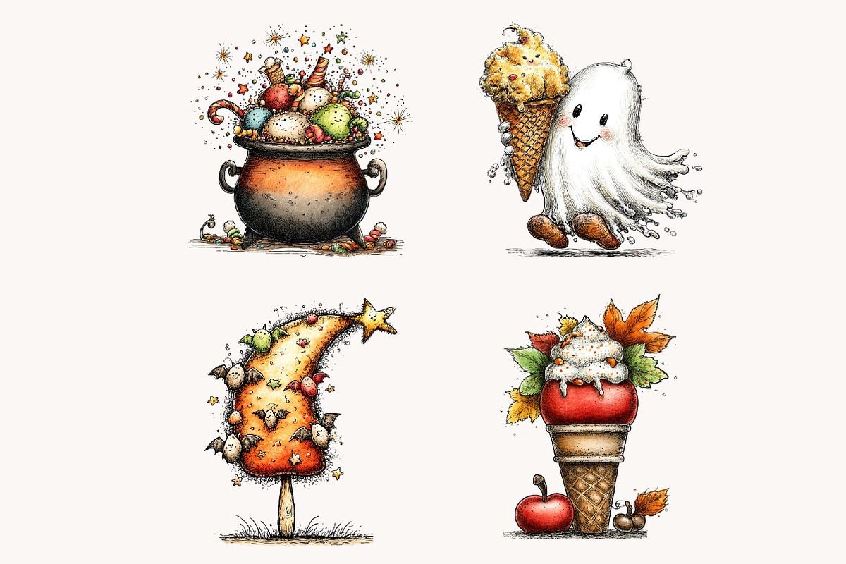 Whimsical Halloween Ice Cream, a Seasonal Illustration by Designworld (Photo 5 of 9)