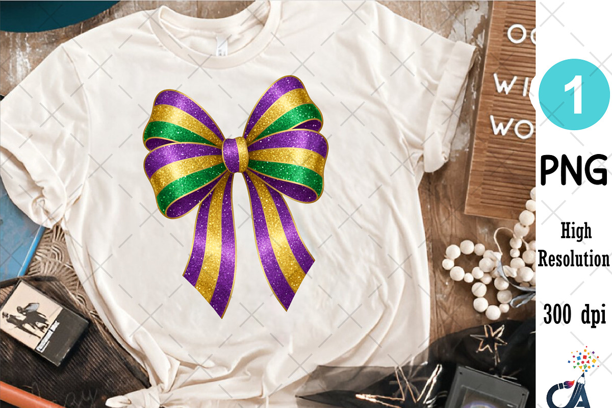 Mardi Gras Bow Sublimation PNG, an Illustration by Creative Art (Photo 3 of 6)