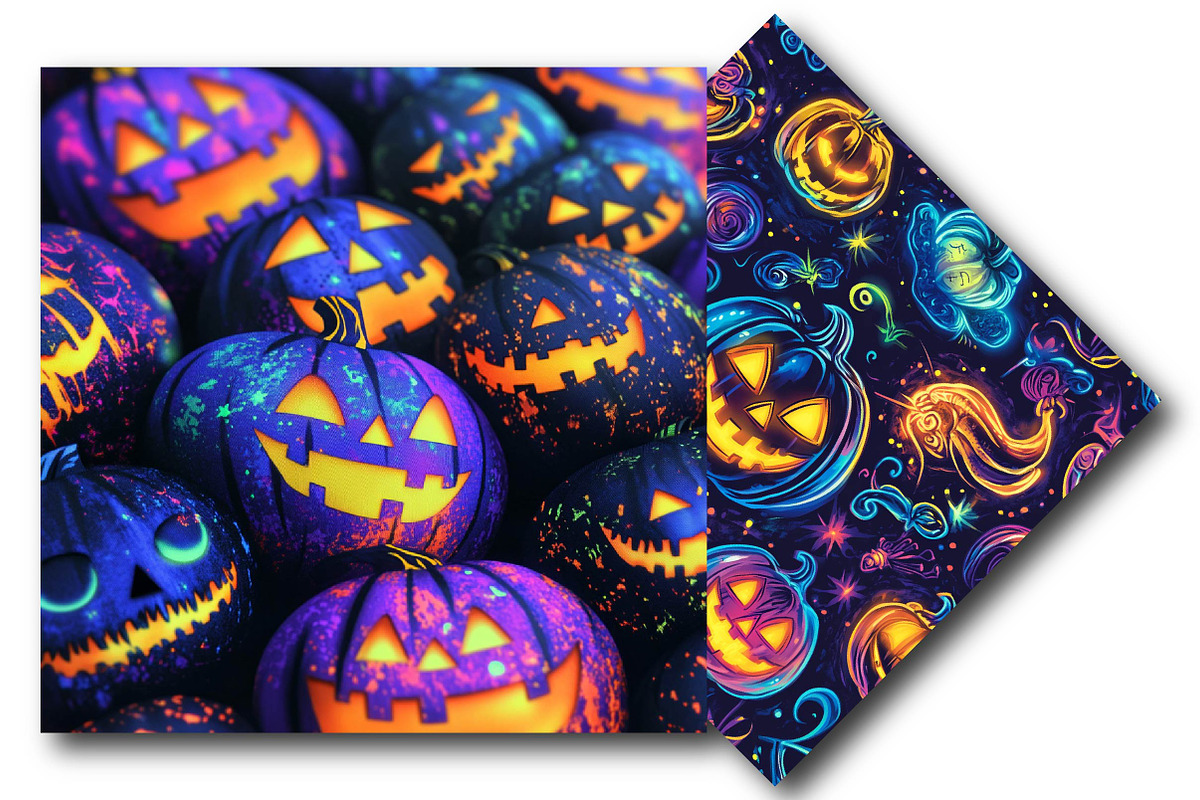 Neon Halloween Digital Paper, an Illustration by DreamPrint404 (Photo 3 of 3)