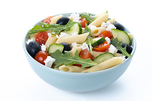 Mediterranean Pasta Salad in bowl with Fresh Vegetables and Herb, a Food & Drink Photo by etorres69