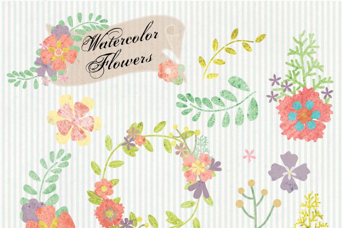Watercolor Flowers Digital Clipart, a Graphic by Verdigris Studios