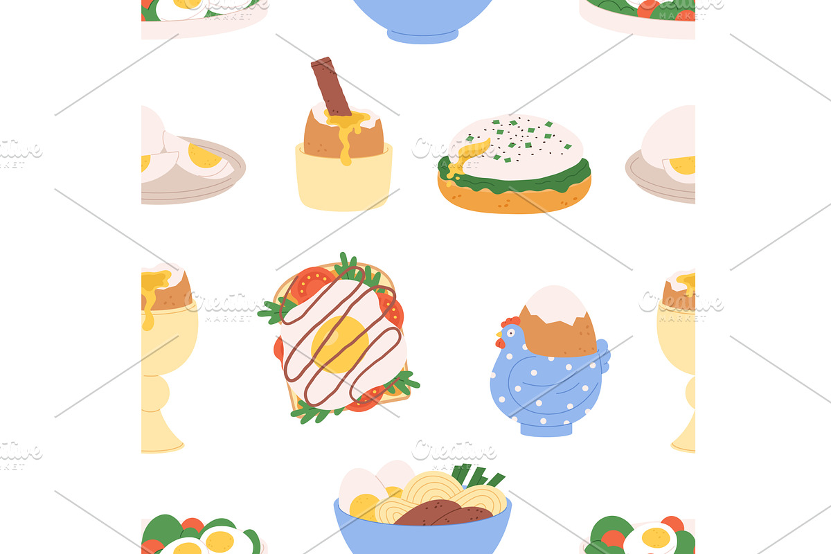 Tasty food seamless pattern. Noodles, a Food Illustration by LadadikArt