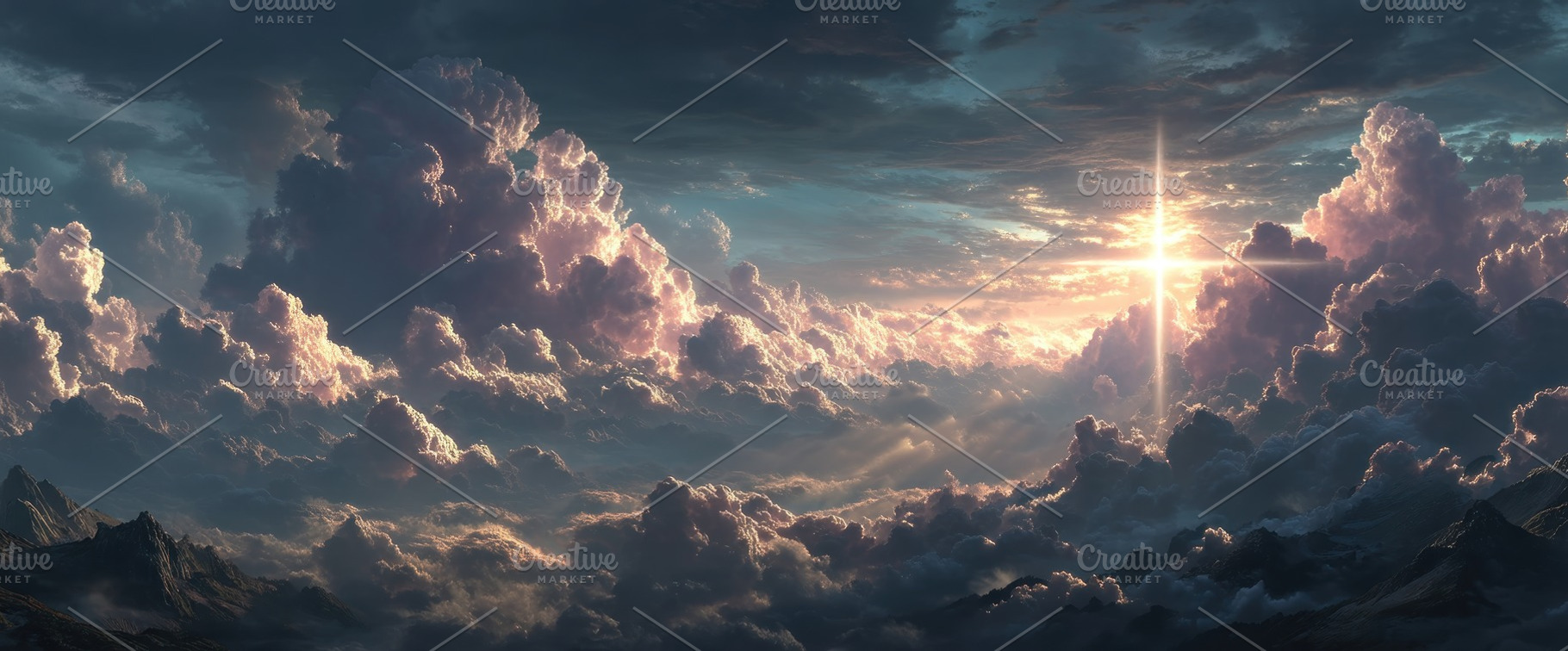 Heavenly sunrise over dramatic mountain landscape with glowing c, a Nature Photo by José Manuel Gelpi