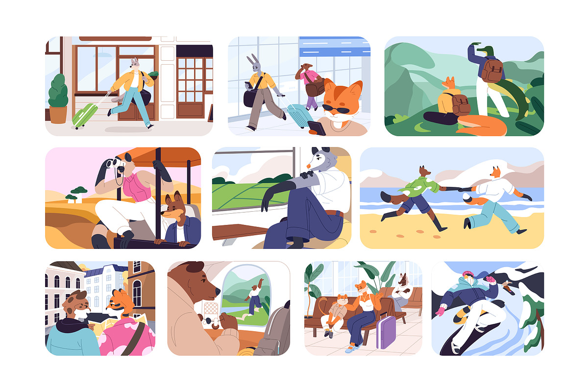 Anthropomorphic animals travel set, an Animal Illustration by PaperTrident (Photo 1 of 12)