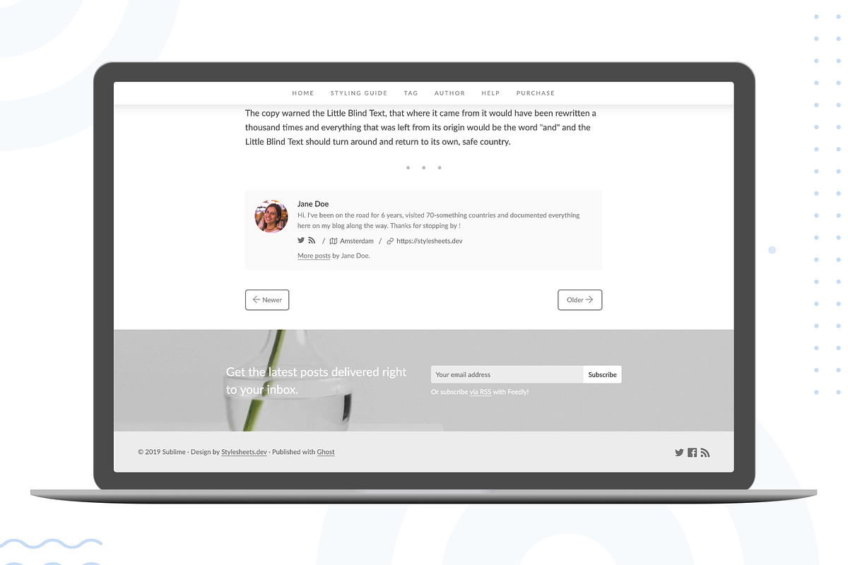 Sublime – Ghost Blogging Theme, a Websites & App Template by Stylesheets.dev (Photo 7 of 7)