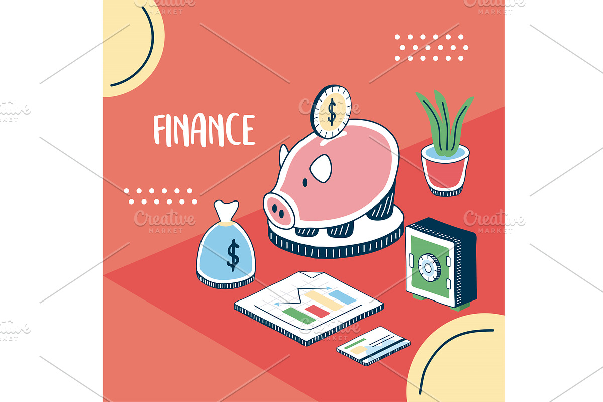 finance lettering with piggy, an Object Illustration by studiogstock