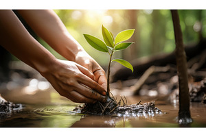 Hands planting a seedling in wet, a Nature Photo by Igor Tichonow
