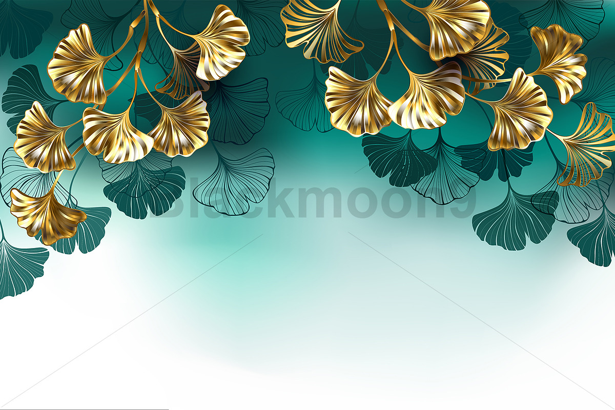 Background with golden ginkgo biloba, a Decorative Illustration by blackmoon9 (Photo 1 of 3)