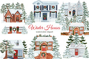 Watercolor Winter House Clipart, an Illustration by s.yanyeva (Thumbnail 1 of 4)