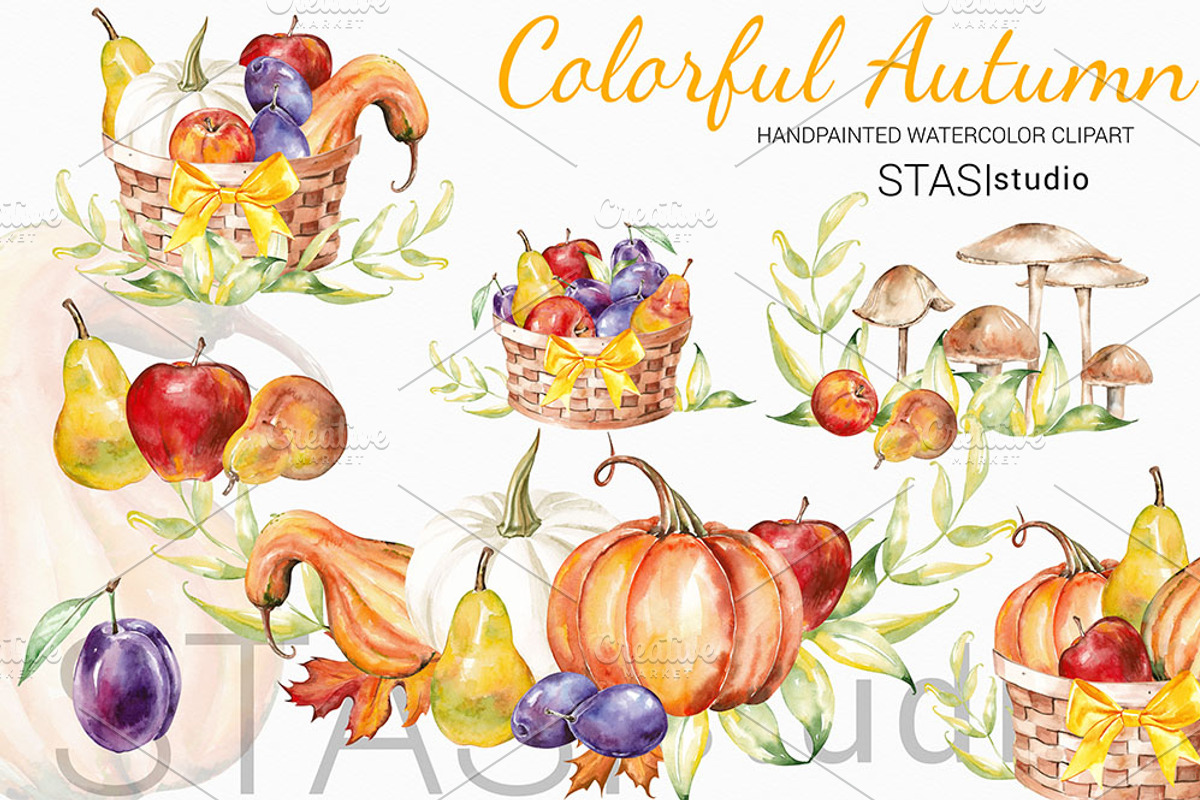 Autumn Harvest Watercolor Clipart, a Seasonal Illustration by STASIstudio (Photo 1 of 4)