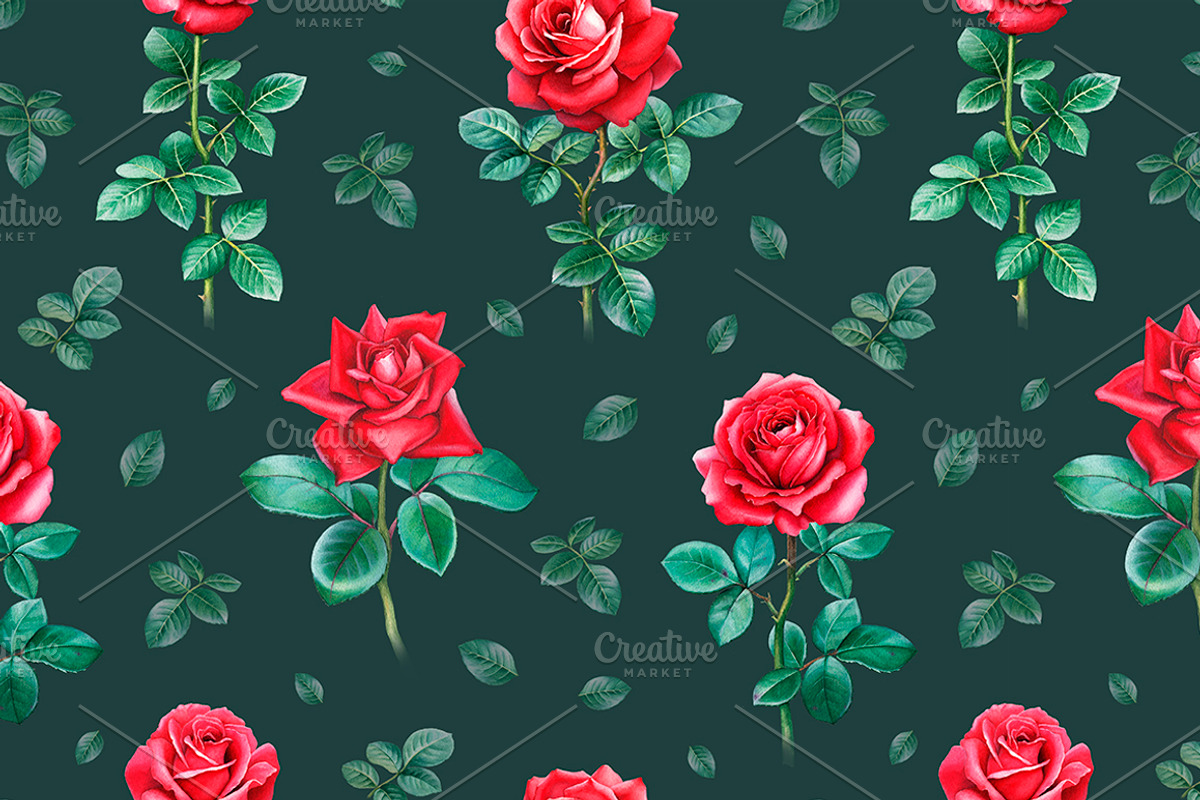 Red roses illustrations and patterns, a Texture Illustration by Sundra (Photo 3 of 11)