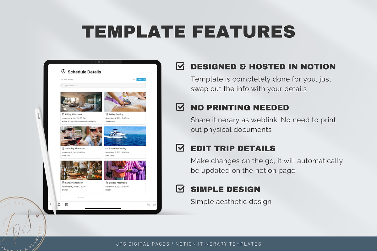 Bachelorette Itinerary in Notion, an App Template by Designs by Darowan (Photo 3 of 10)