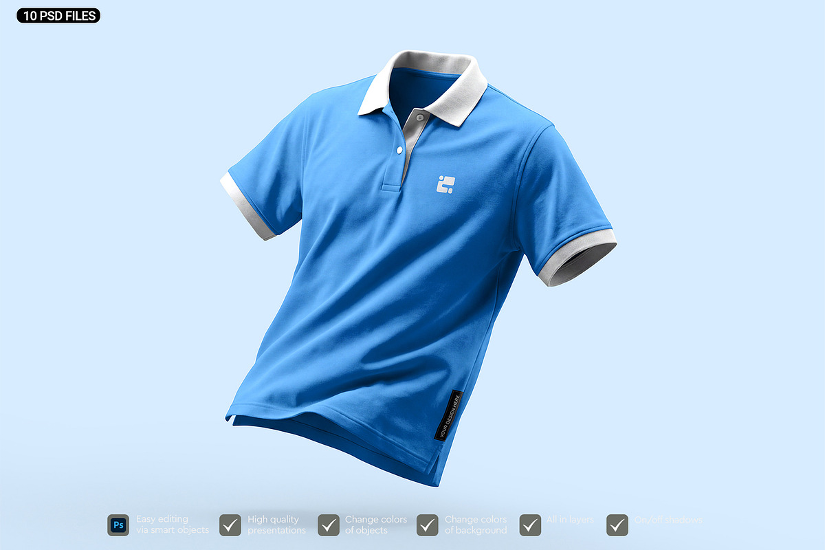 Polo & Crew Neck T-Shirt Mockup Set, a Shirt Mockup by graphypix (Photo 5 of 14)