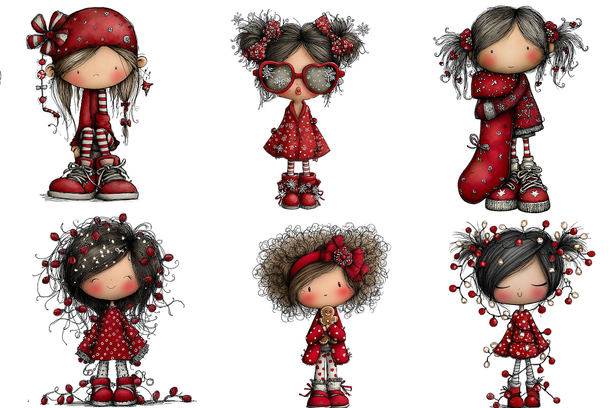 Quirky Christmas Girl Clipart, an Illustration by DreamArtGraphic (Photo 3 of 4)