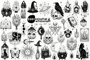 Celestial Witchcraft Line Art, a Decorative Illustration by DENIDigitalArtSudio