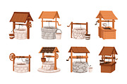 Old water wells with buckets set, an Object Illustration by Good Studio (Thumbnail 1 of 6)