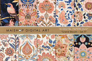 Boho Embroidery Digital Paper