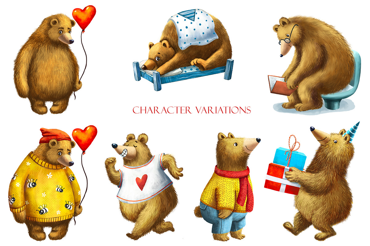 Bear in Love - Clipart Set, an Animal Illustration by Mashamashastu (Photo 3 of 8)