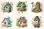 Watercolor Spring Bird Houses, a Seasonal Illustration by DreamArtGraphic (Thumbnail 4 of 5)