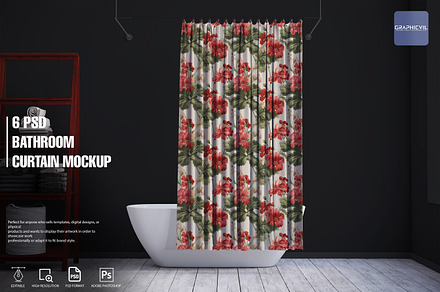 Curtain Mockup Bathroom Mockup 6 PSD, a Household Mockup by GraphicVil