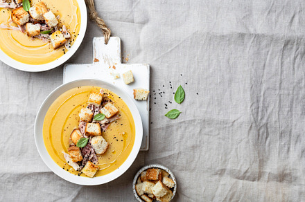 lentil cream soup with croutons, a Food & Drink Photo by Marina_Pronina