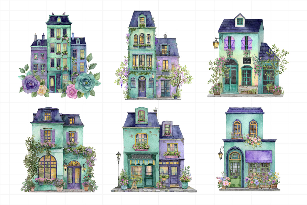 Parisian Spring Houses Watercolor Se, an Illustration by Daily.Designs (Photo 5 of 8)