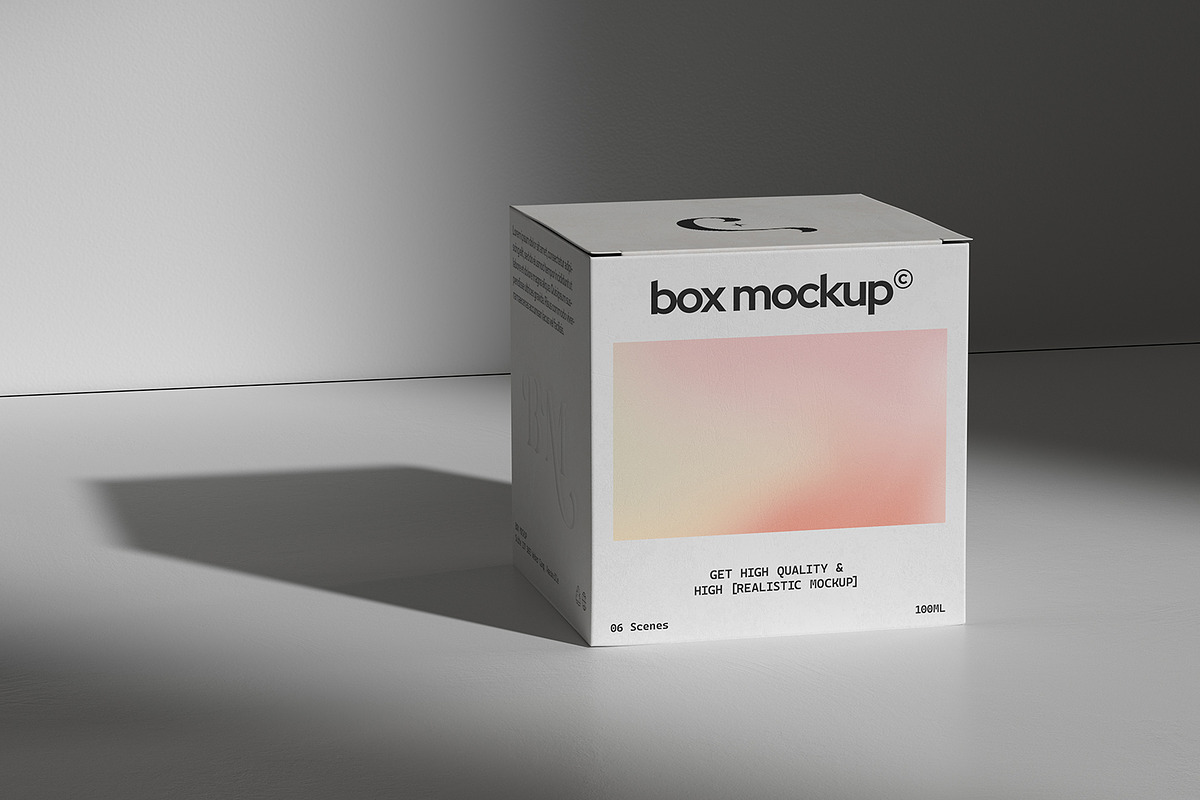Square Box Mockup - 5 Scenes, a Packaging Mockup by Pixel_Vision_Store (Photo 2 of 6)