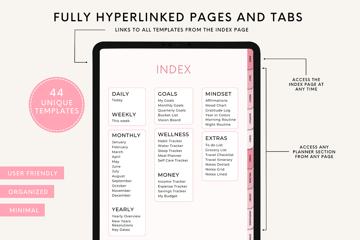 Pink Undated Digital Planner iPad, a Templates & Theme by HoneyGlowStudioCo (Photo 2 of 9)