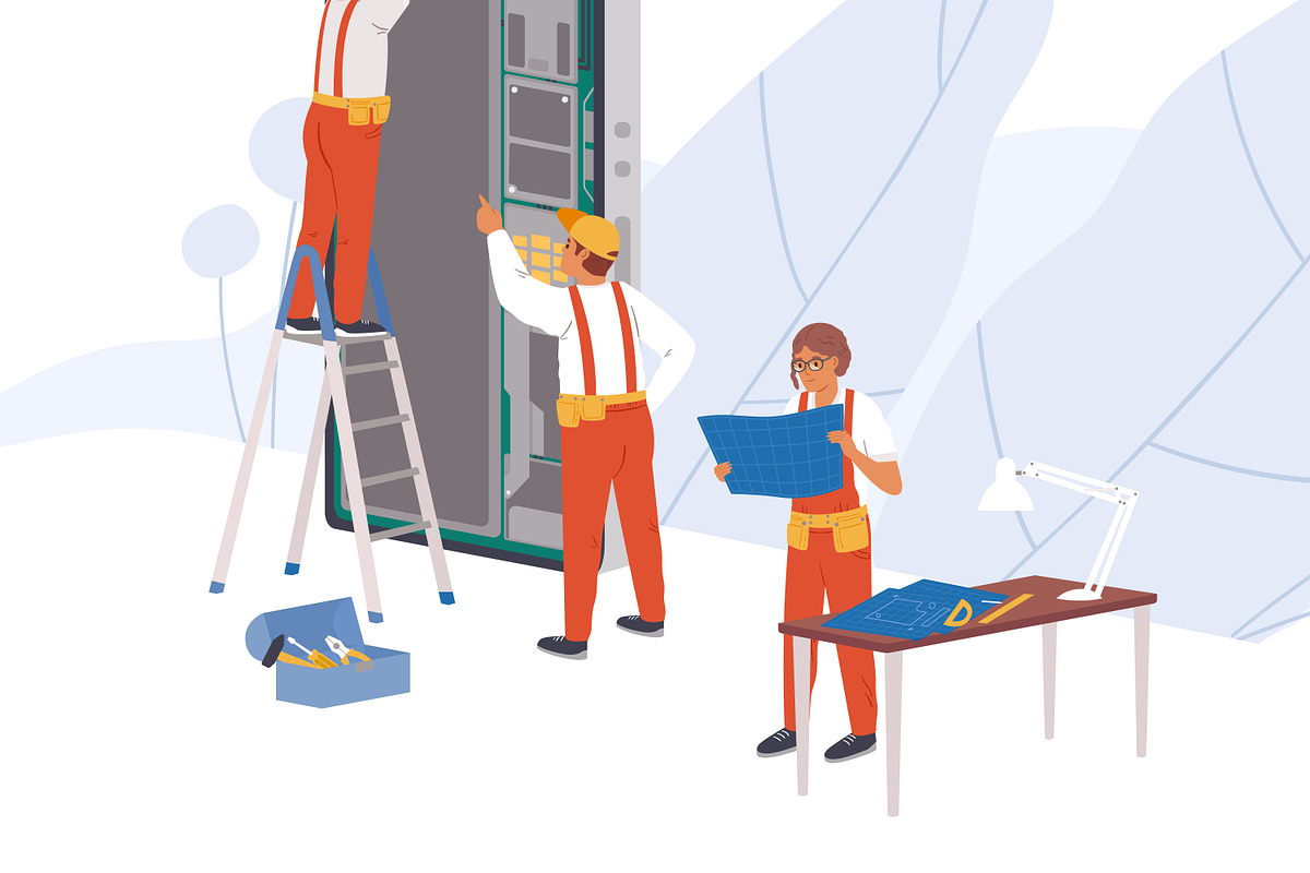 Service workers repairing smartphone, a Person Illustration by Good Studio (Photo 3 of 3)
