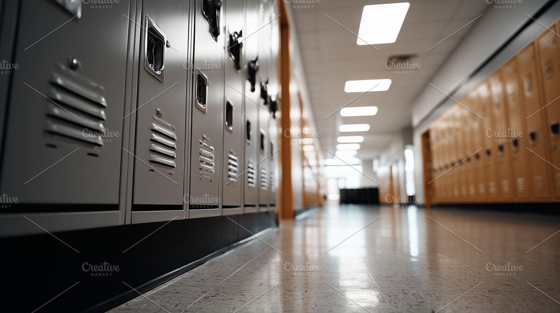 Low angle view of empty school hall, a School & Education Photo by MistyDay