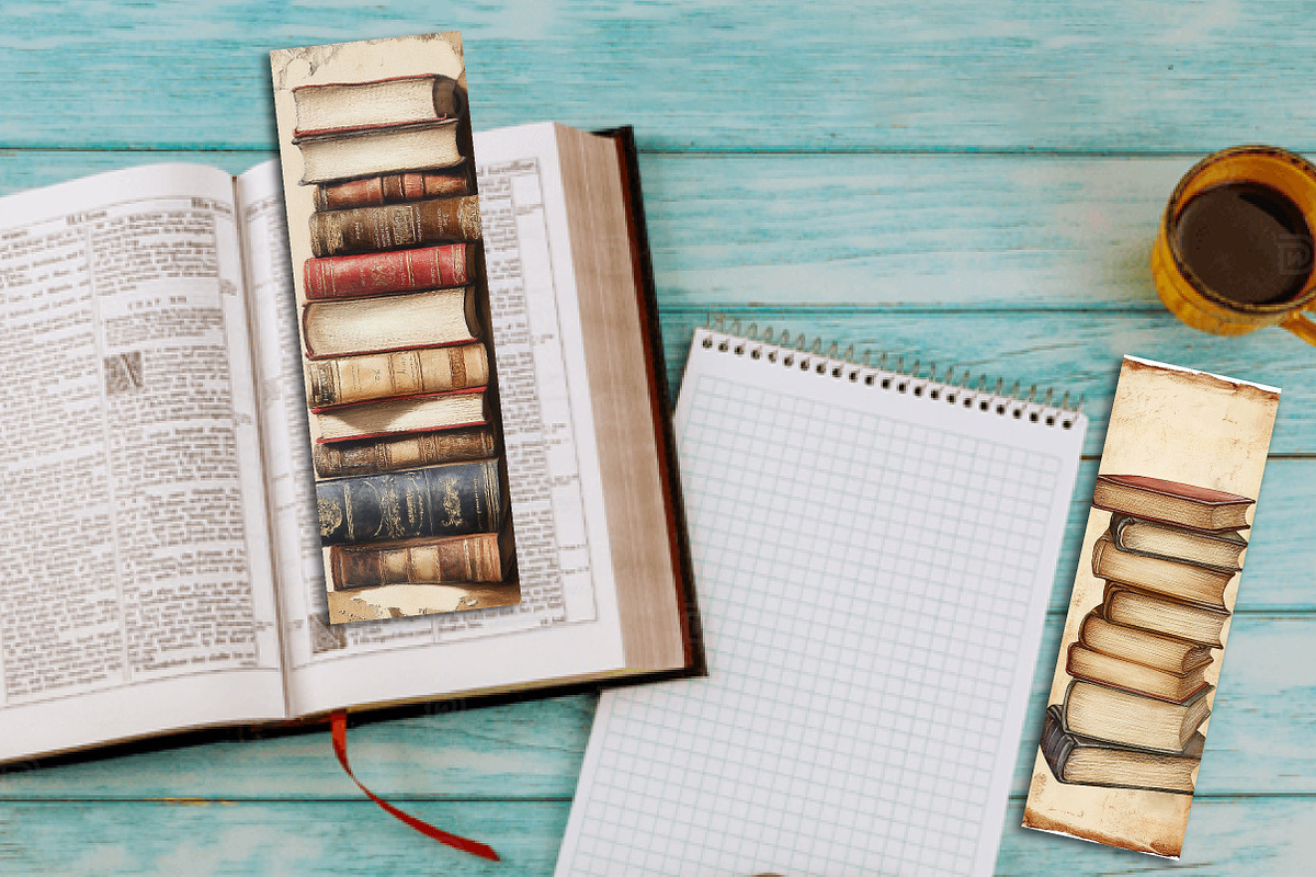 Stacked Books Printable Bookmarks, an Illustration by Watercolor design (Photo 3 of 3)