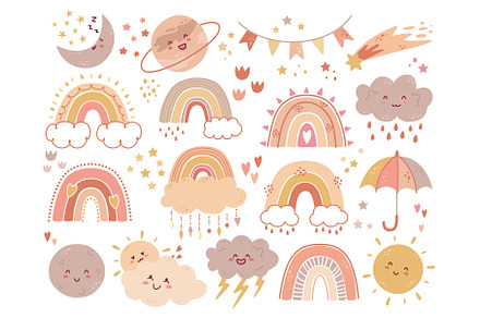 Cute Boho rainbows and weather, an Illustration by Vectorbuum