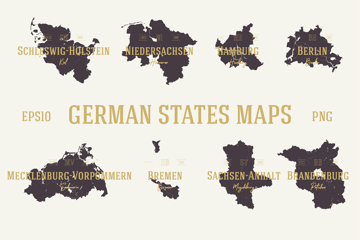 16 German states Maps, an Illustration by MaximGertsen (Photo 1 of 6)