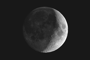 Waxing crescent moon seen with a telescope