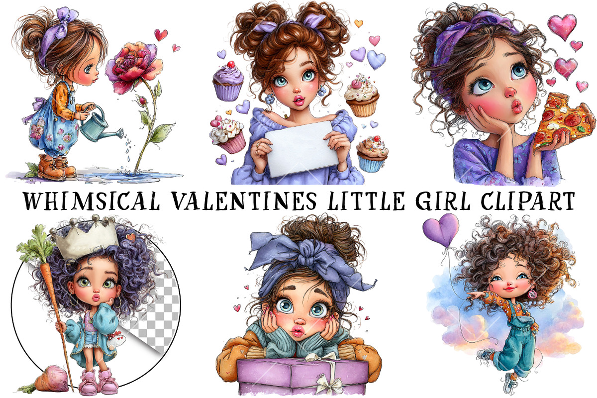 Valentines Little Girl Clipart, an Illustration by OK Design (Photo 2 of 6)